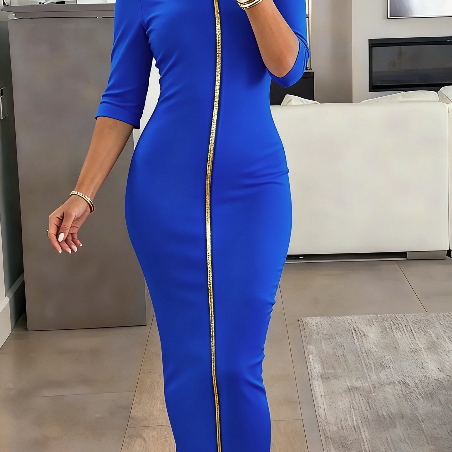 Vestido midi ajustado con cuello barco – Vestido elegante de manga corta con corte entallado