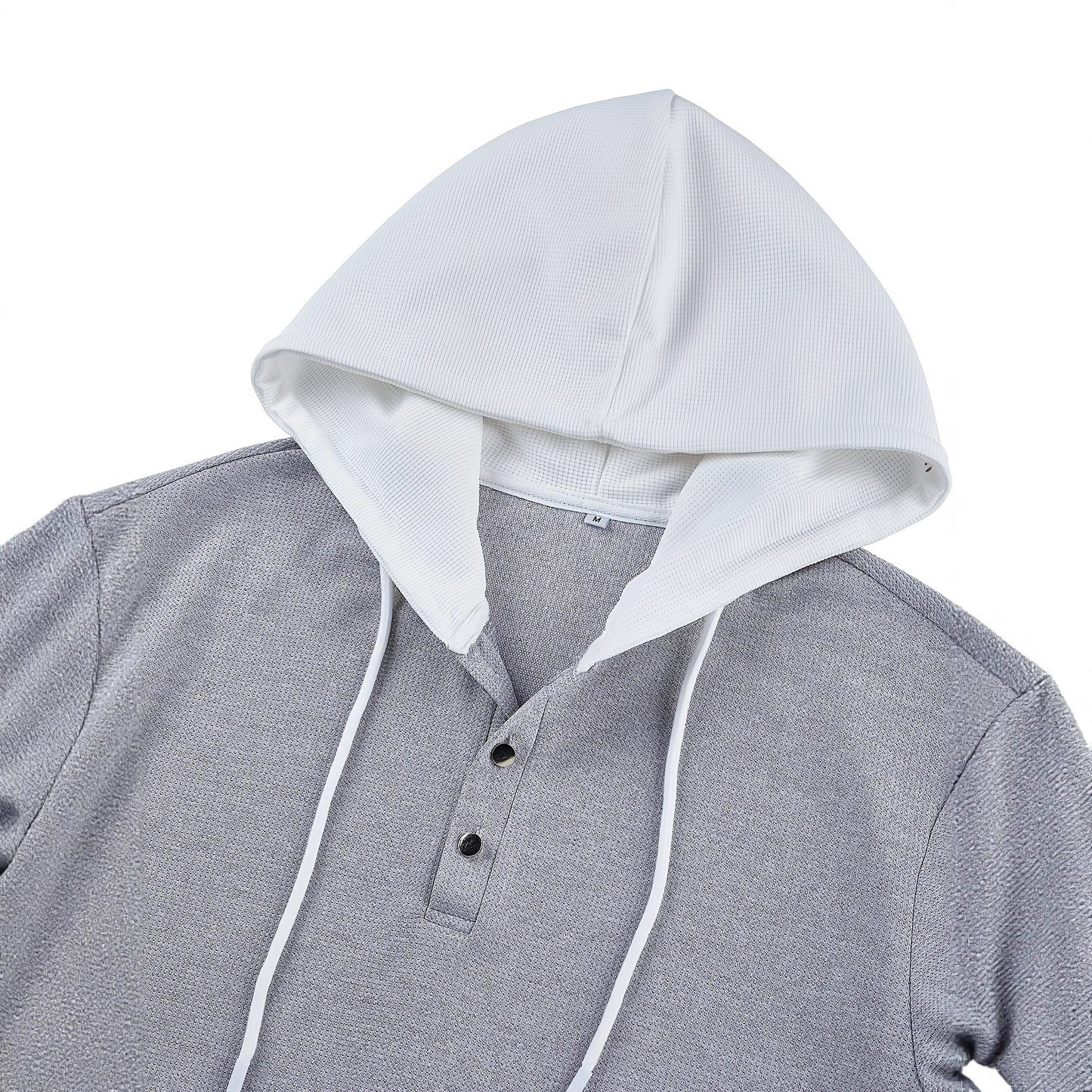 Sudadera con capucha de punto gofre y botones para hombre – Manga larga de ajuste entallado con contraste