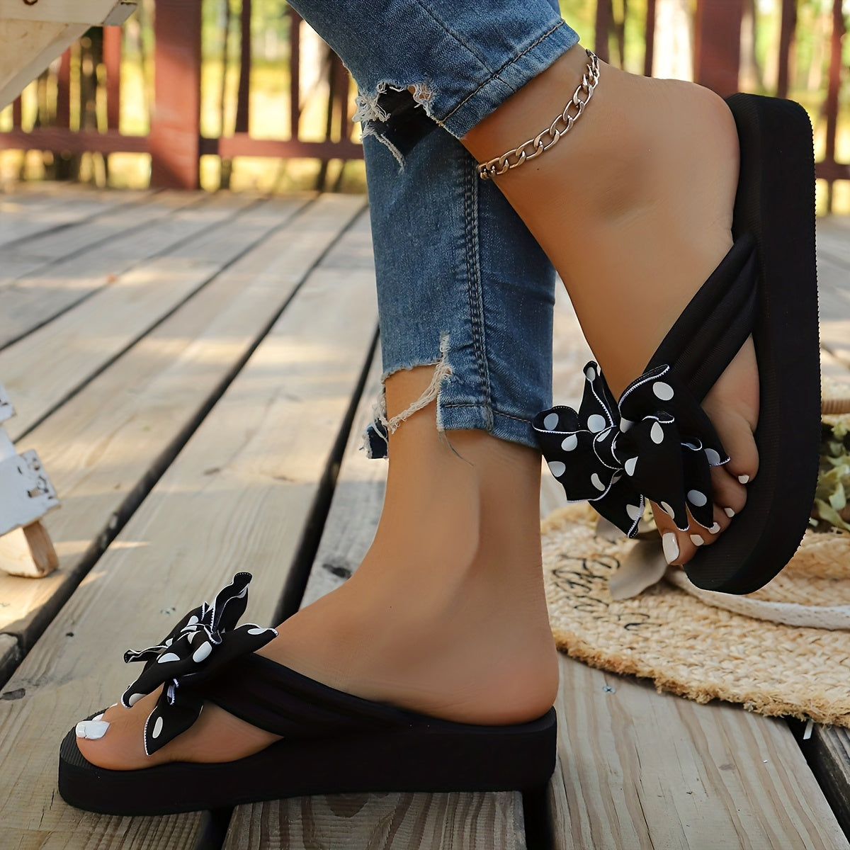 Tongs à nœud à pois – Sandales légères et confortables à enfiler
