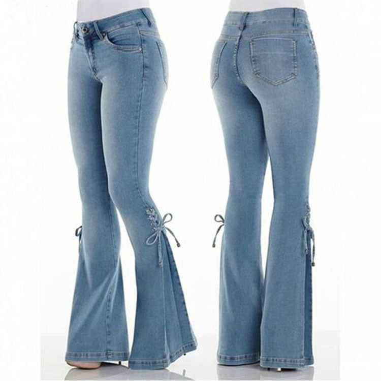 Loom & Soul™ Jeans elásticos de talle medio – Pantalones vaqueros ajustados desgastados para mujer