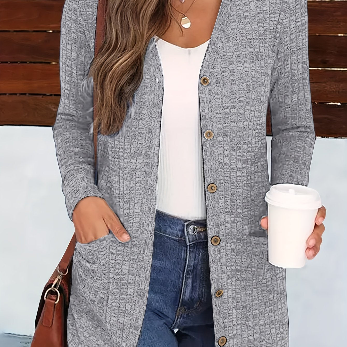 Cárdigan elegante con cuello de pico para mujer – Suéter acogedor de otoño con botones