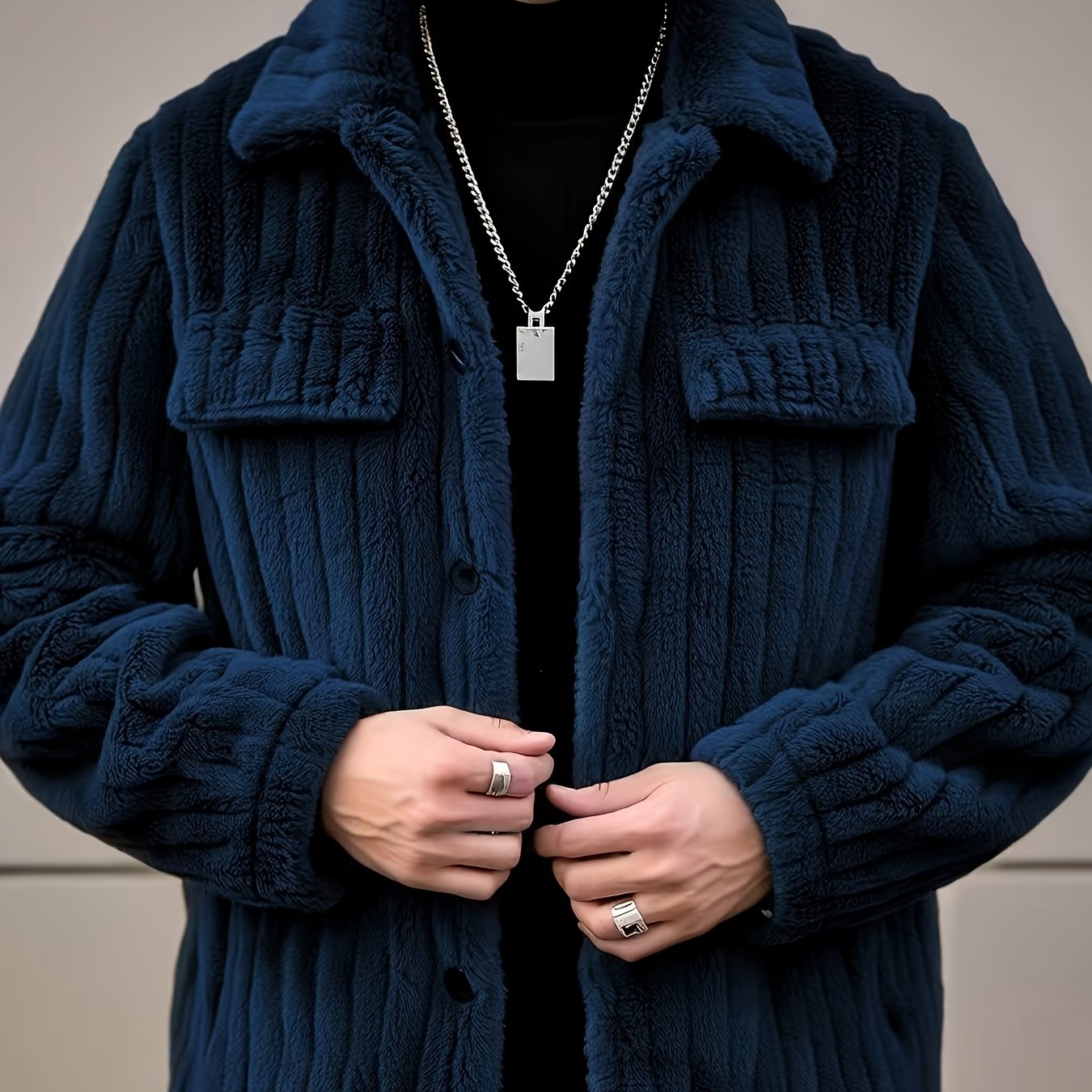 Chaqueta de Franela con Botones para Hombre – Abrigo Casual de Solapa para Invierno