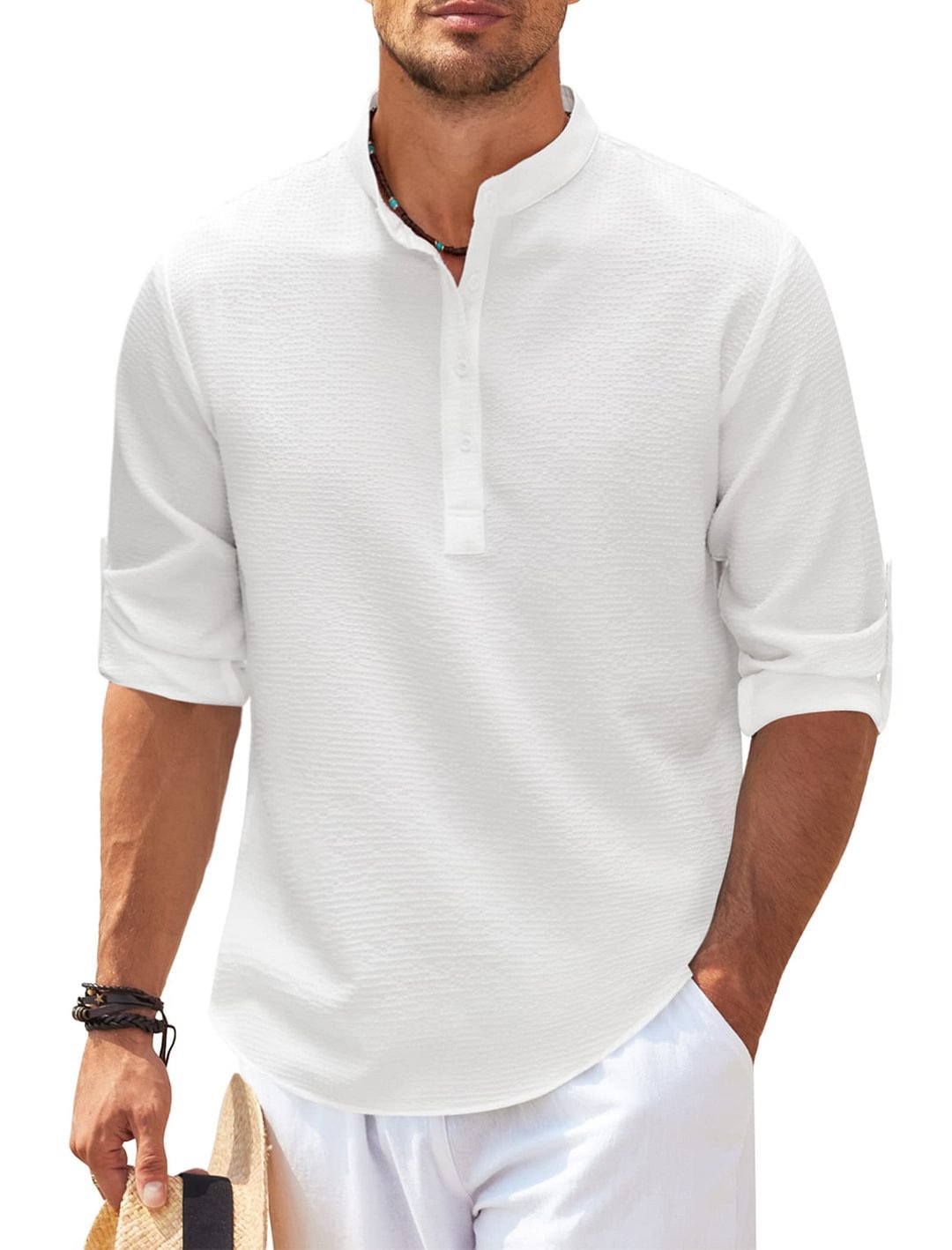 Camisa de hombre de manga larga con cuello alto – Jersey informal de corte holgado