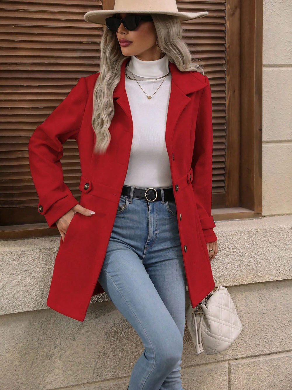 Loom & Soul™ Elegante Abrigo de Lana – Chaqueta de Solapa Cruzada de Largo Medio para Mujer, para un Estilo Invernal sin Esfuerzo