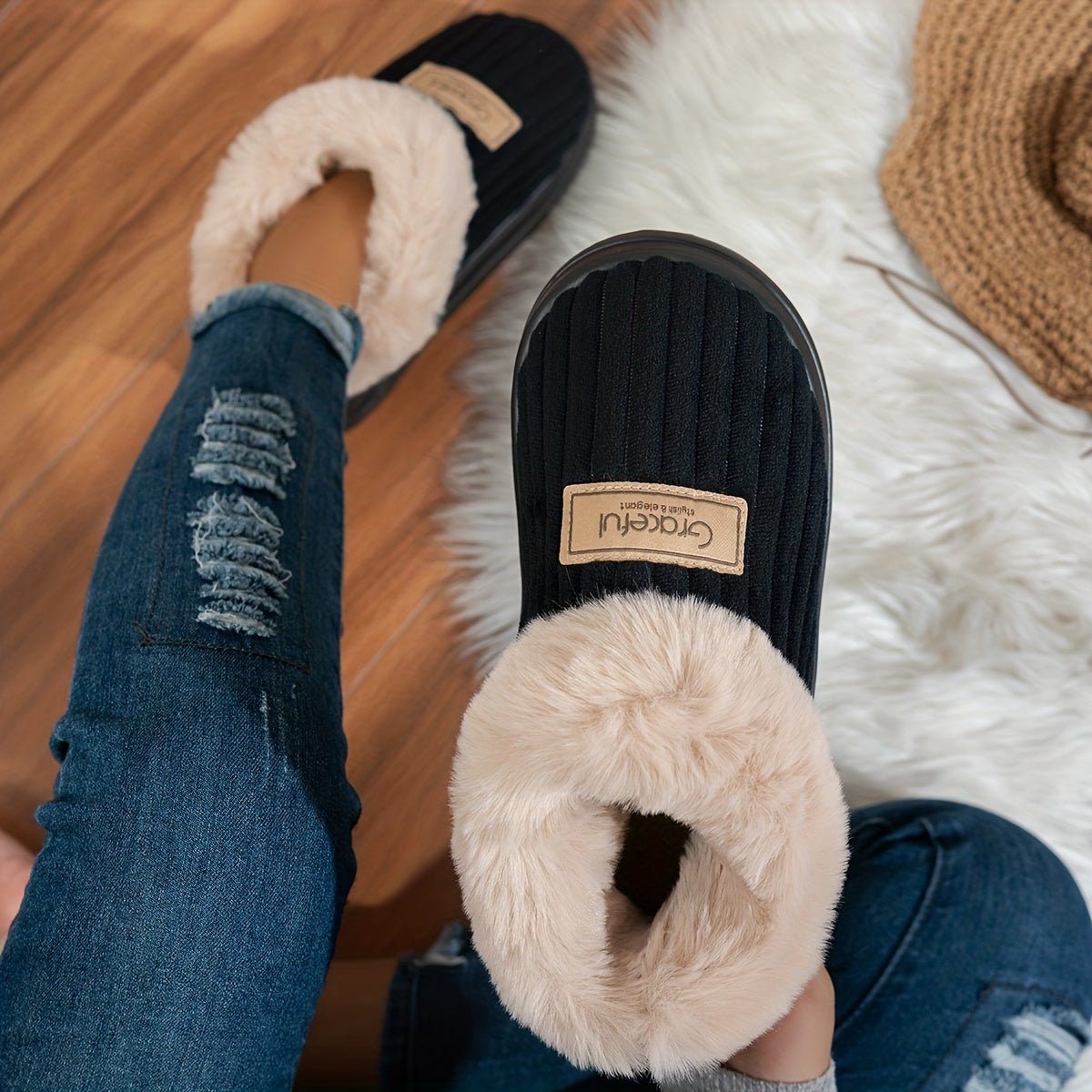 Pantoufles à semelle épaisse pour femme – Confort intérieur chaud d'hiver