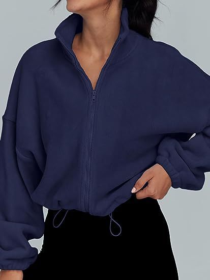 Chaqueta polar de mujer con cremallera – Ropa deportiva informal con cuello alto