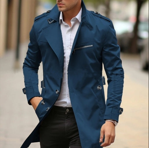 Chaqueta informal de solapa de talla grande para hombre – Abrigo de otoño de longitud media