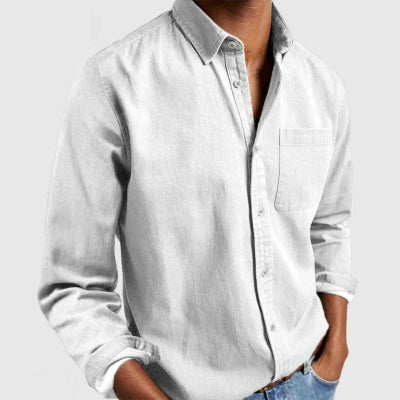 Camisa de manga larga con solapa para hombre – Cárdigan casual de mezcla de algodón