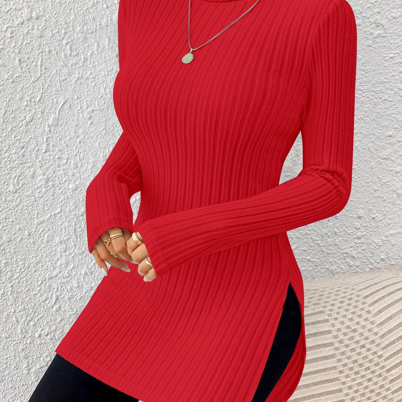 Top de cuello alto elegante para mujer – Tejido suave de manga larga y cuello alto