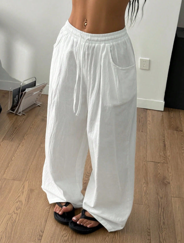 Women’s Flowy Drawstring Pants – High Waist Wide-Leg Fit