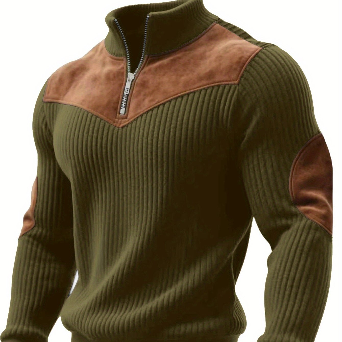 Jersey retro de cuello alto y media cremallera para hombre – Cálido y de canalé