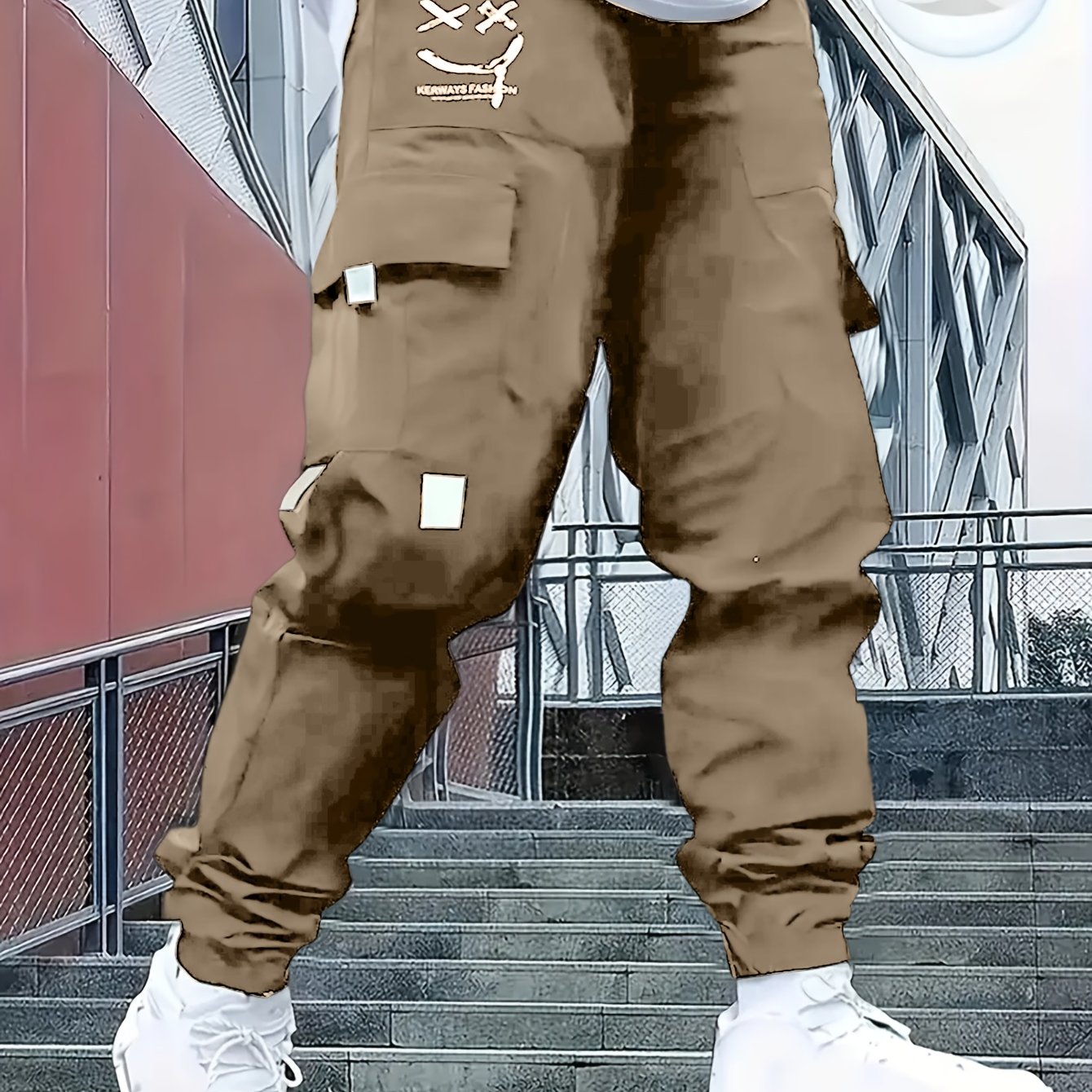 Men’s Joyful Face Work Overalls – Loose Multi-Pocket Cargo Pants