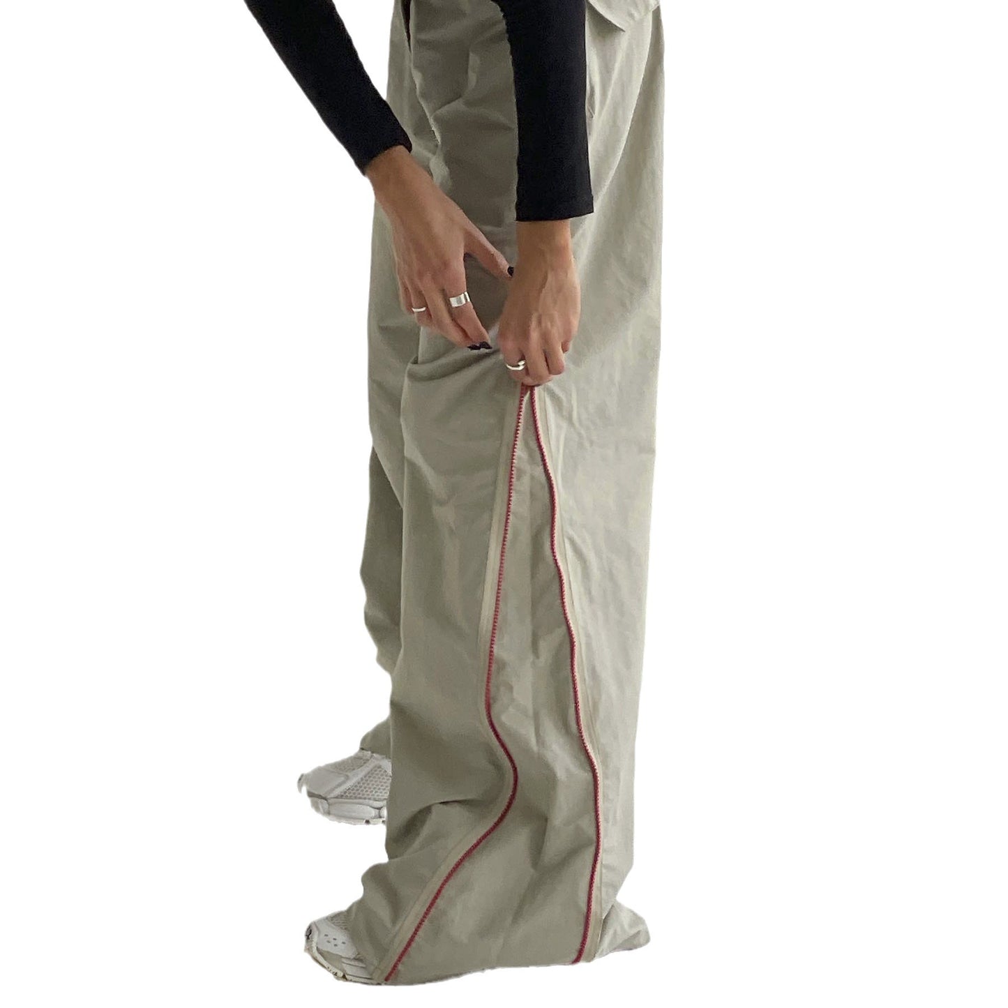 Pantalones holgados de mujer Loom & Soul que combinan con todo – Pantalones de algodón de tiro bajo y pierna ancha con bolsillos (Caqui)