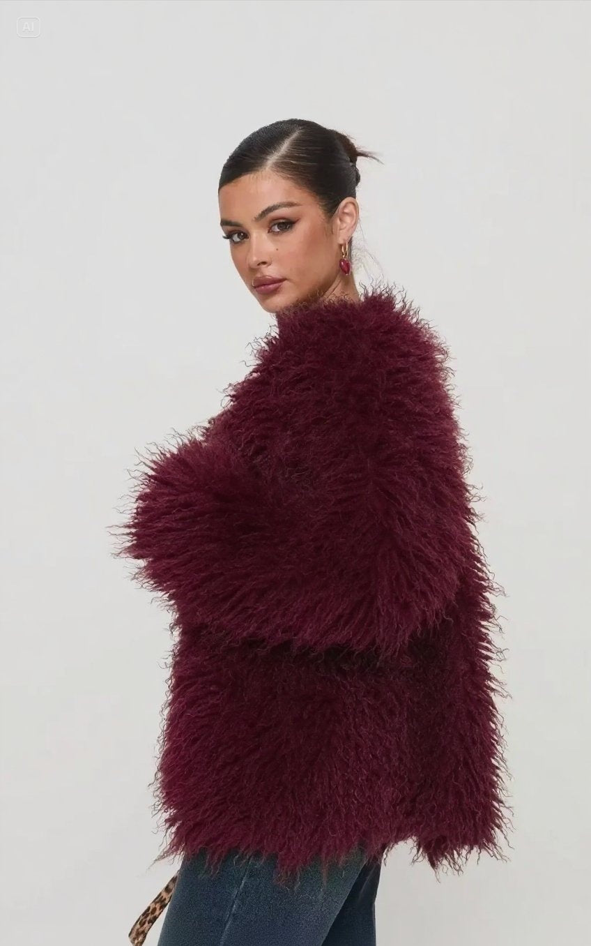 Chaqueta de Pelo Sintético para Mujer con Costuras de Cuero – Abrigo Estilo Urbano