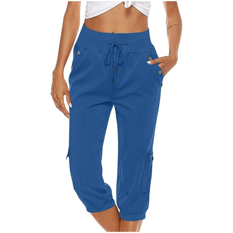 Loom & Soul™ Pantalon Cargo Cropped Femme – Mélange Coton-Lin avec Poches pour un Style Quotidien Sans Effort
