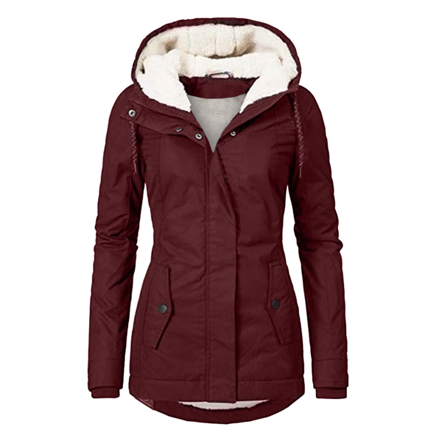 Chaqueta con capucha de vellón acogedor Loom & Soul™ – Abrigo de invierno cálido con cremallera para mujer, con bolsillos y forro de piel sintética
