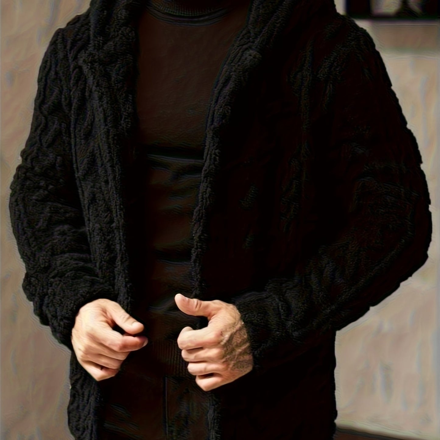 Chaqueta con capucha de felpa Teddy para hombre – Cárdigan de invierno abotonado acogedor