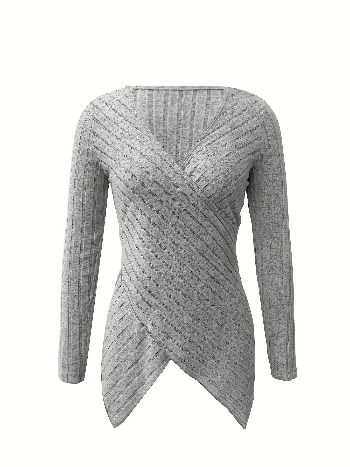 Blusa Elegante de Mujer con Cuello en V – Camiseta de Punto Elástico con Detalle Cruzado