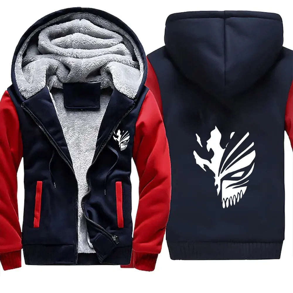 Sudadera con capucha de forro polar de anime Bleach para hombre de Loom & Soul – Chaqueta de invierno cálida con cremallera estilo urbano