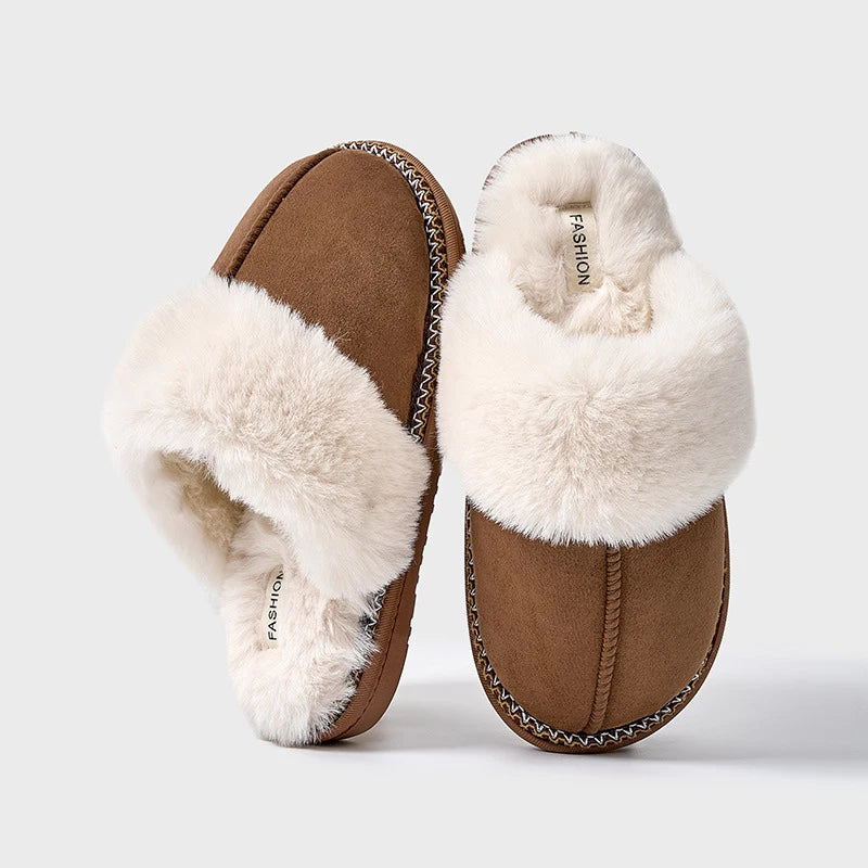 Pantuflas de invierno afelpadas Smile Popcorn™ – Cómodas sandalias de interior cálidas de piel sintética para mujer