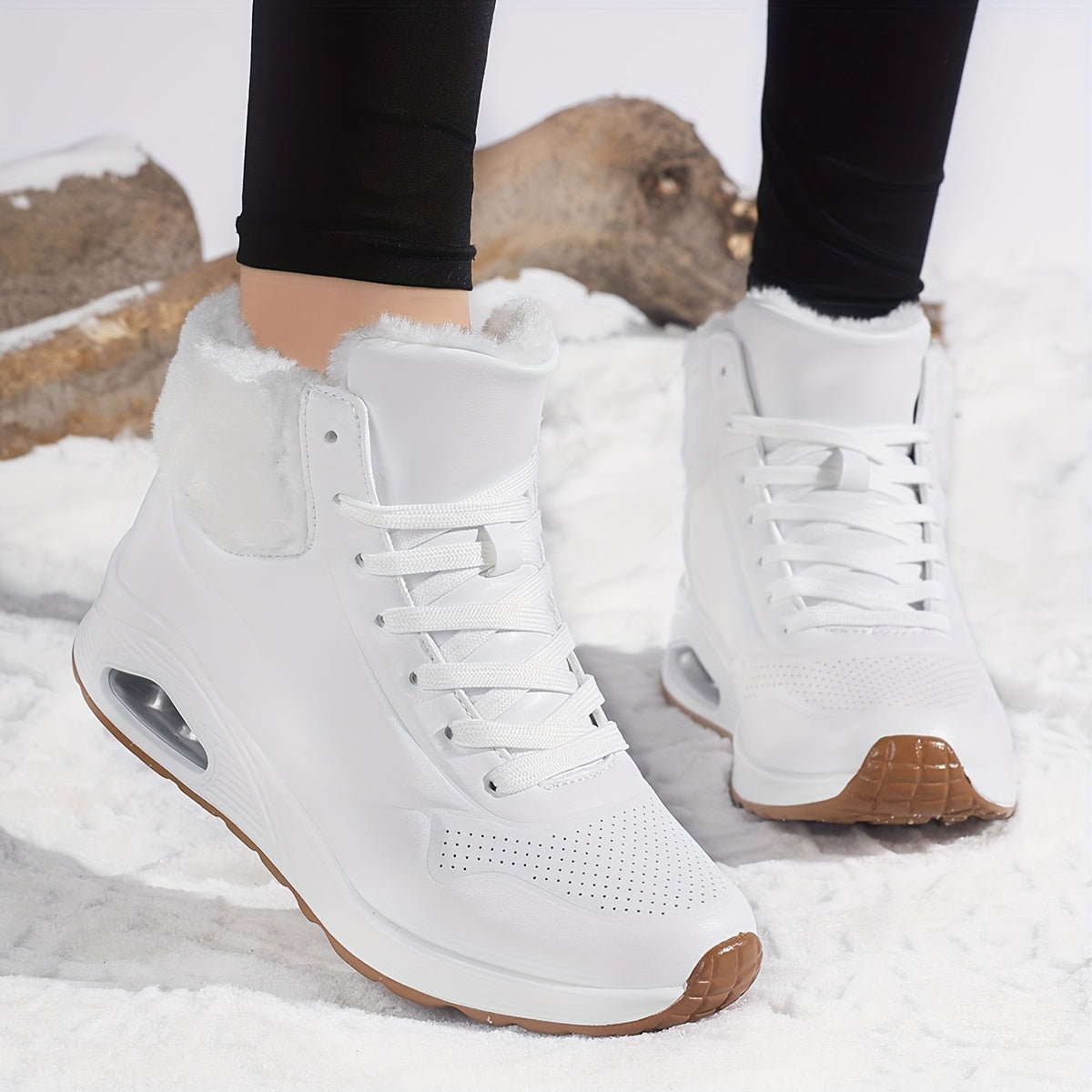 Botas de Nieve de Media Pantorrilla para Mujer con Forro Polar – Zapatos de Invierno Cálidos con Amortiguación de Aire
