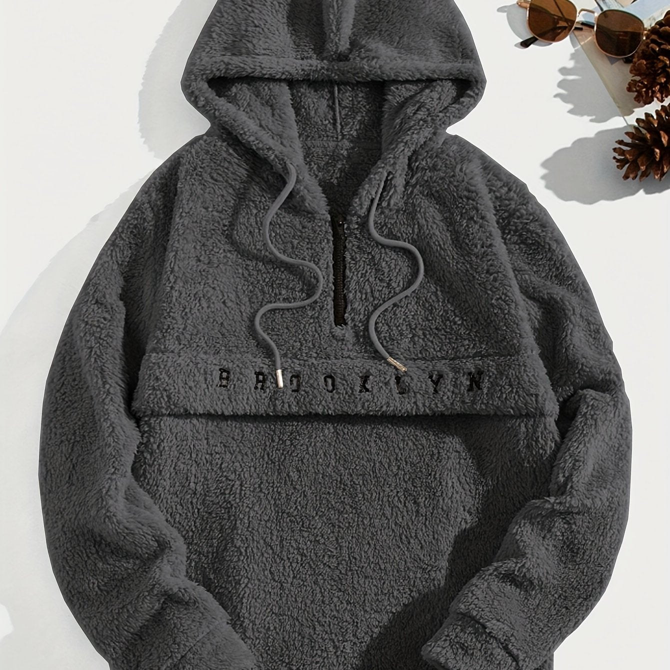 Sudadera con capucha de felpa para hombre - Jersey de invierno con media cremallera "Brooklyn"