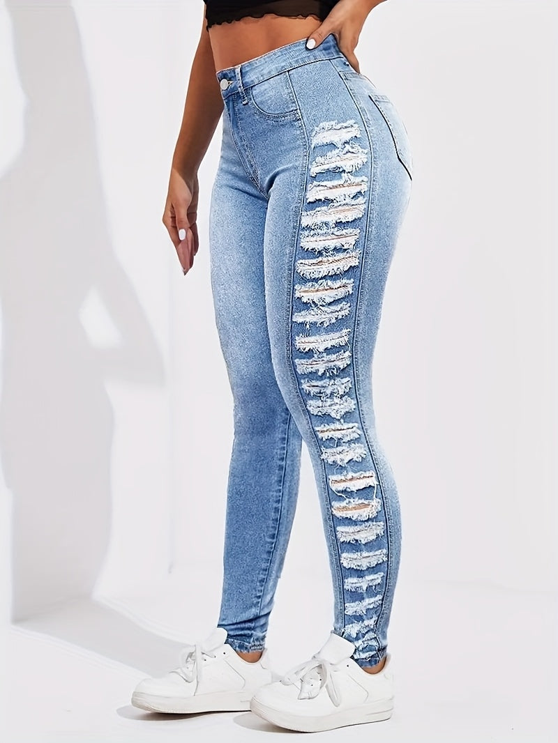 Jeans ajustados de tiro alto rotos – Ajuste elástico esculpido