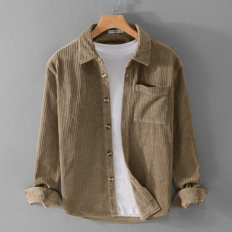 Camisa de pana de invierno Loom & Soul para hombre – Camisa casual de manga larga con botones, bolsillo y cuello solapa