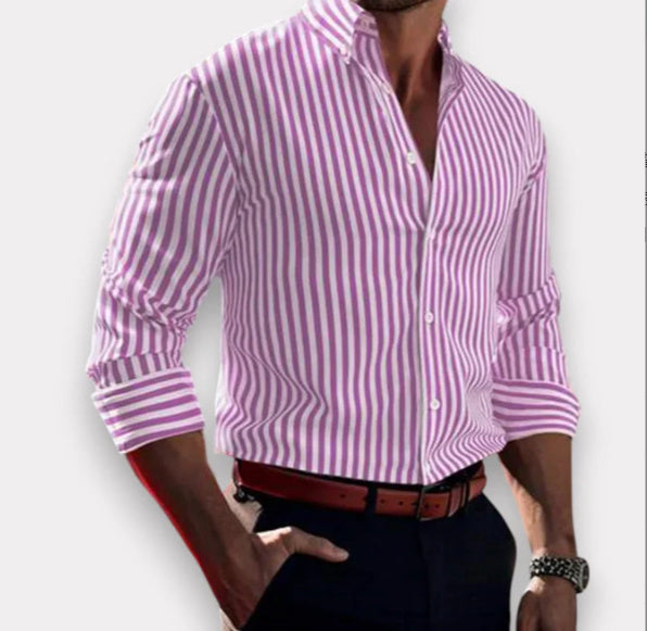 Loom & Soul™ Men’s Striped Long-Sleeve Shirt – Casual Lapel Button Down Top