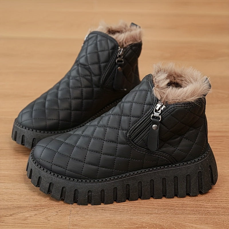 Women’s Faux Fur Ankle Boots – Zipper Winter Shoes with Arch Support & Grip