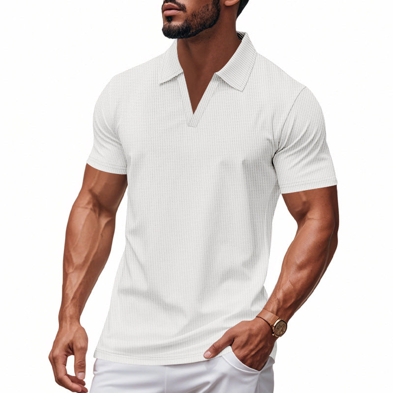Polo de punto waffle para hombre – Casual de verano con cuello de pico y manga corta