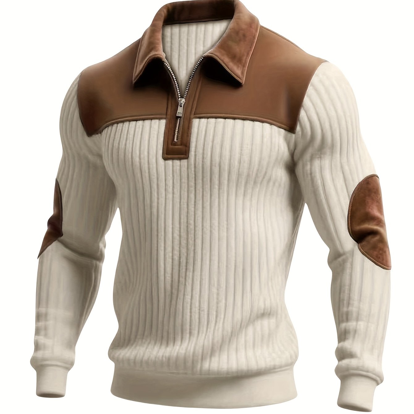 Men’s Full-Zip Winter Sweater – Thick Knit Stand Collar Pullover