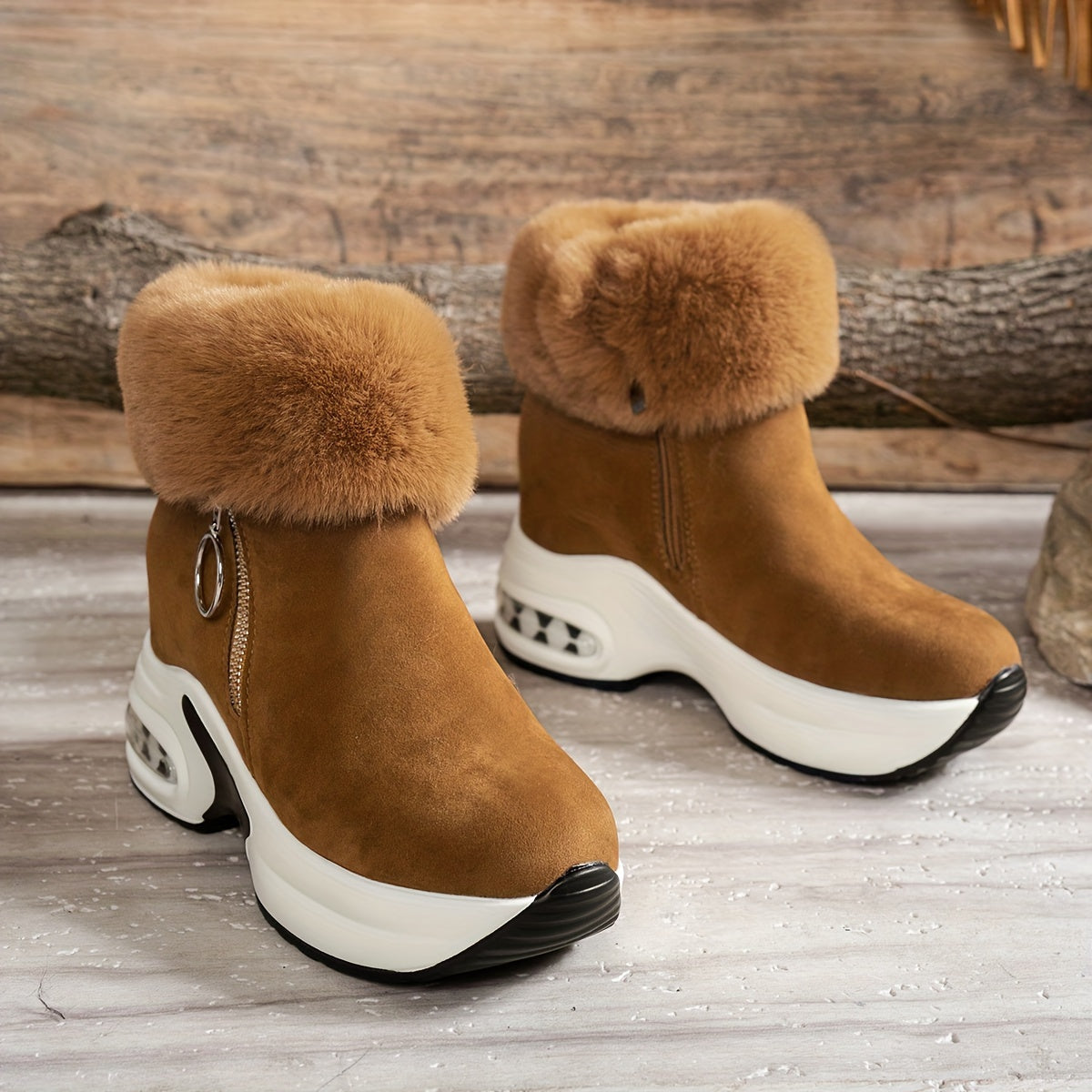 Botines de plataforma para mujer – Zapatos de invierno con cremallera y forro de felpa