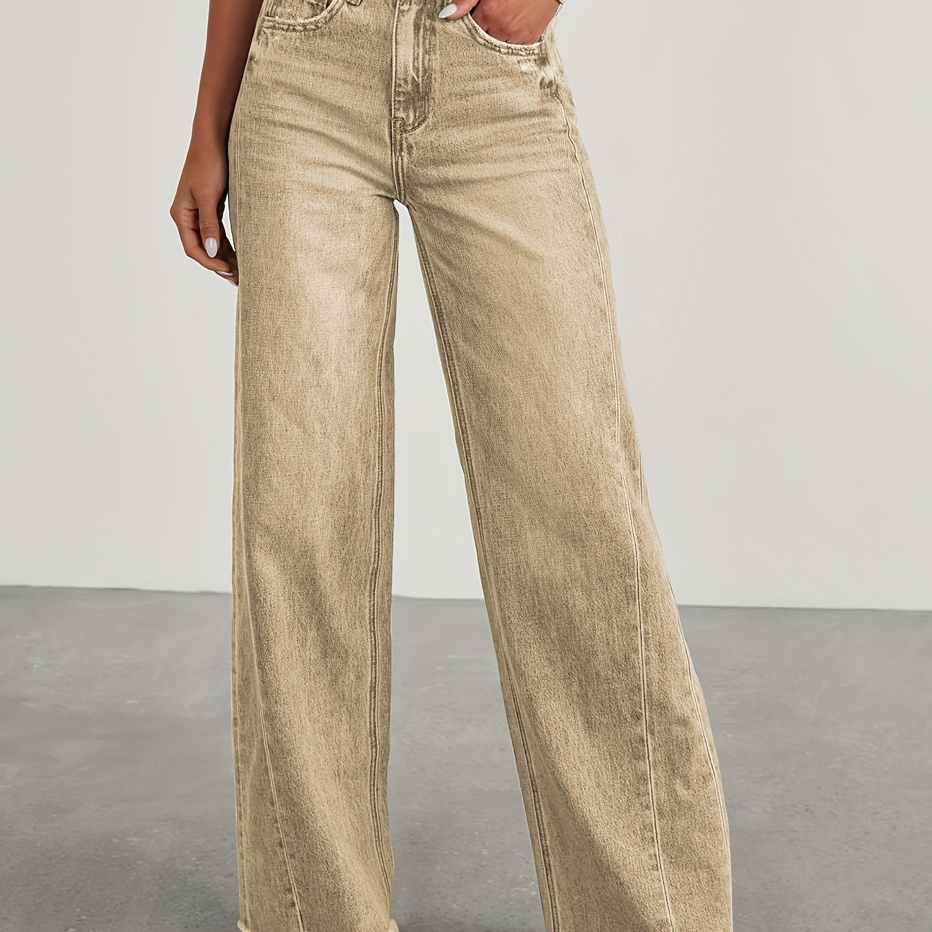Pantalones vaqueros de mujer de talle alto y pernera ancha – Vaqueros elásticos informales holgados