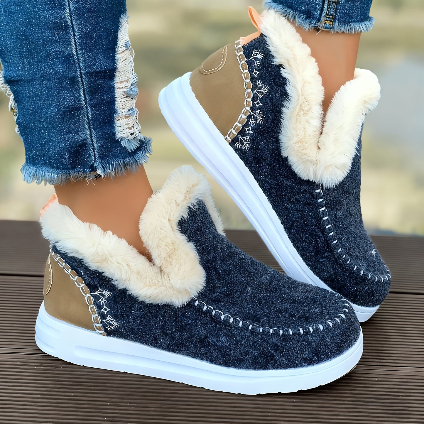 Botines de forro polar para mujer – Comodidad cálida y sin cordones para el invierno
