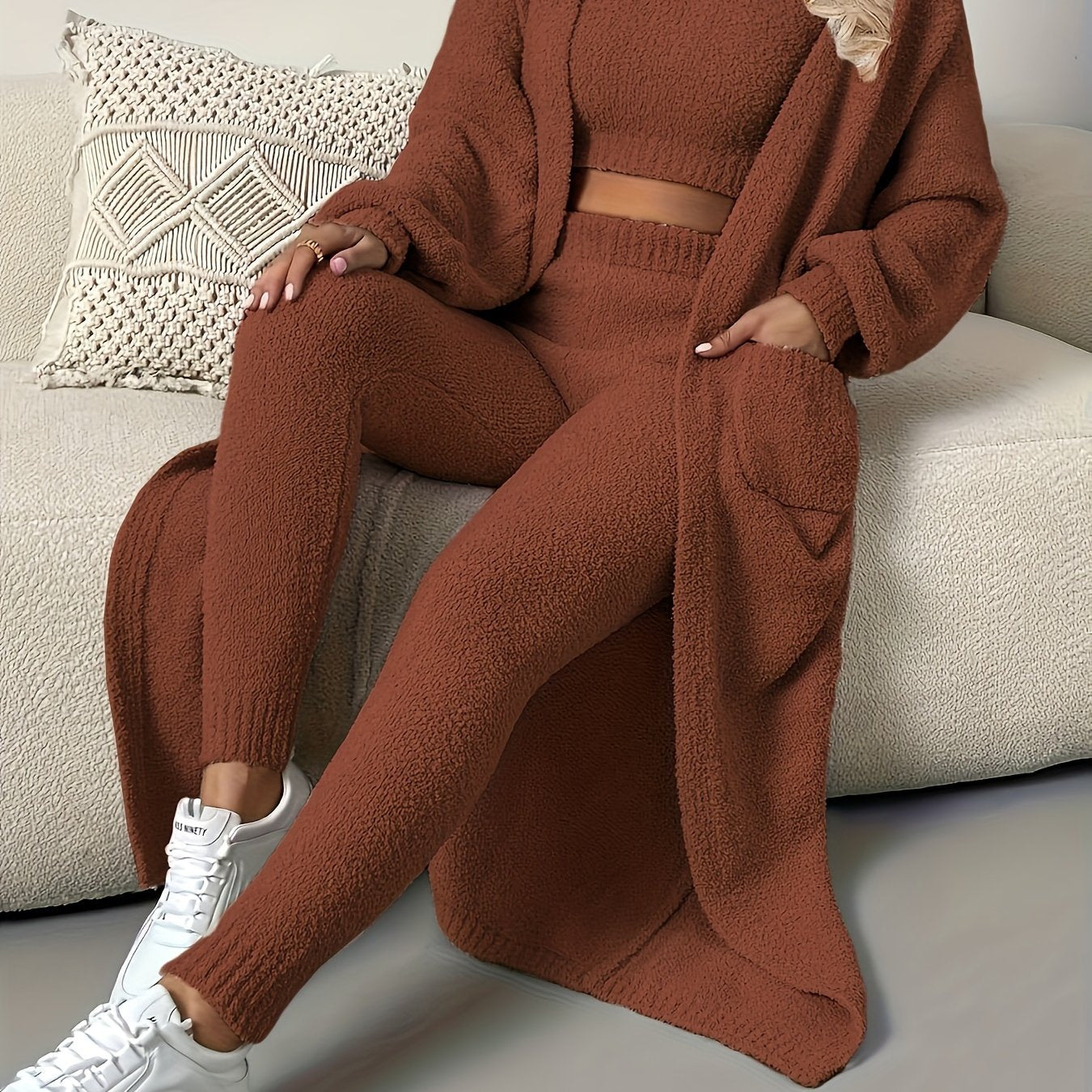 Cozy Fleece Home Suit Set – Women’s Thick Winter Pajama Lounge Set