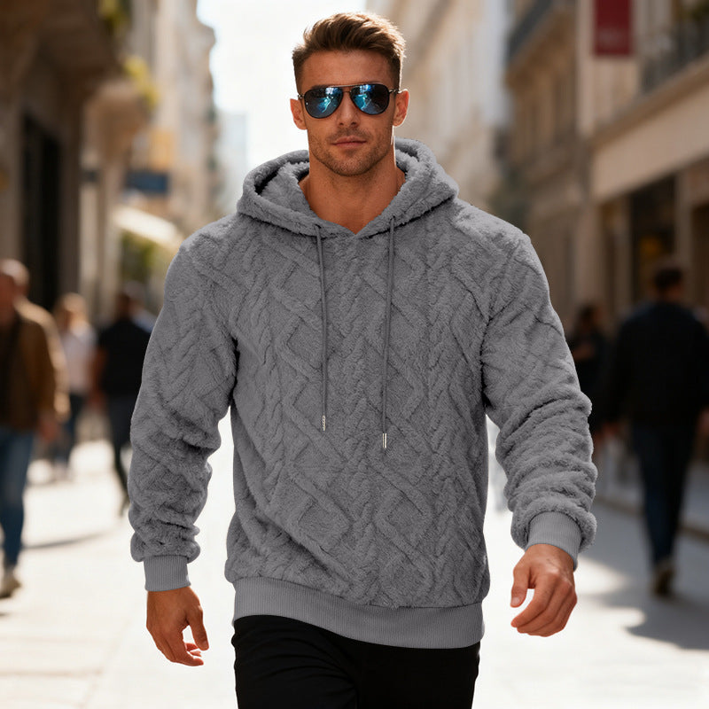 Sudadera con capucha de felpa para hombre - Sudadera holgada de invierno