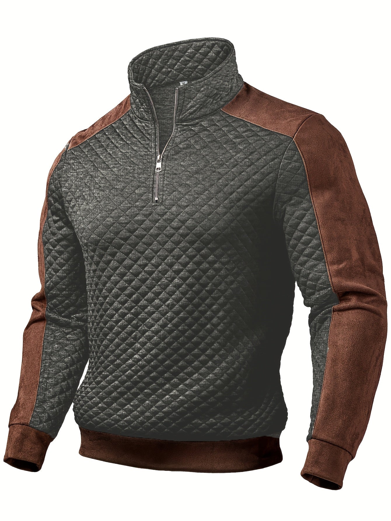 Henley de punto de rombos con cremallera para hombre – Suéter con bloques de color texturizado