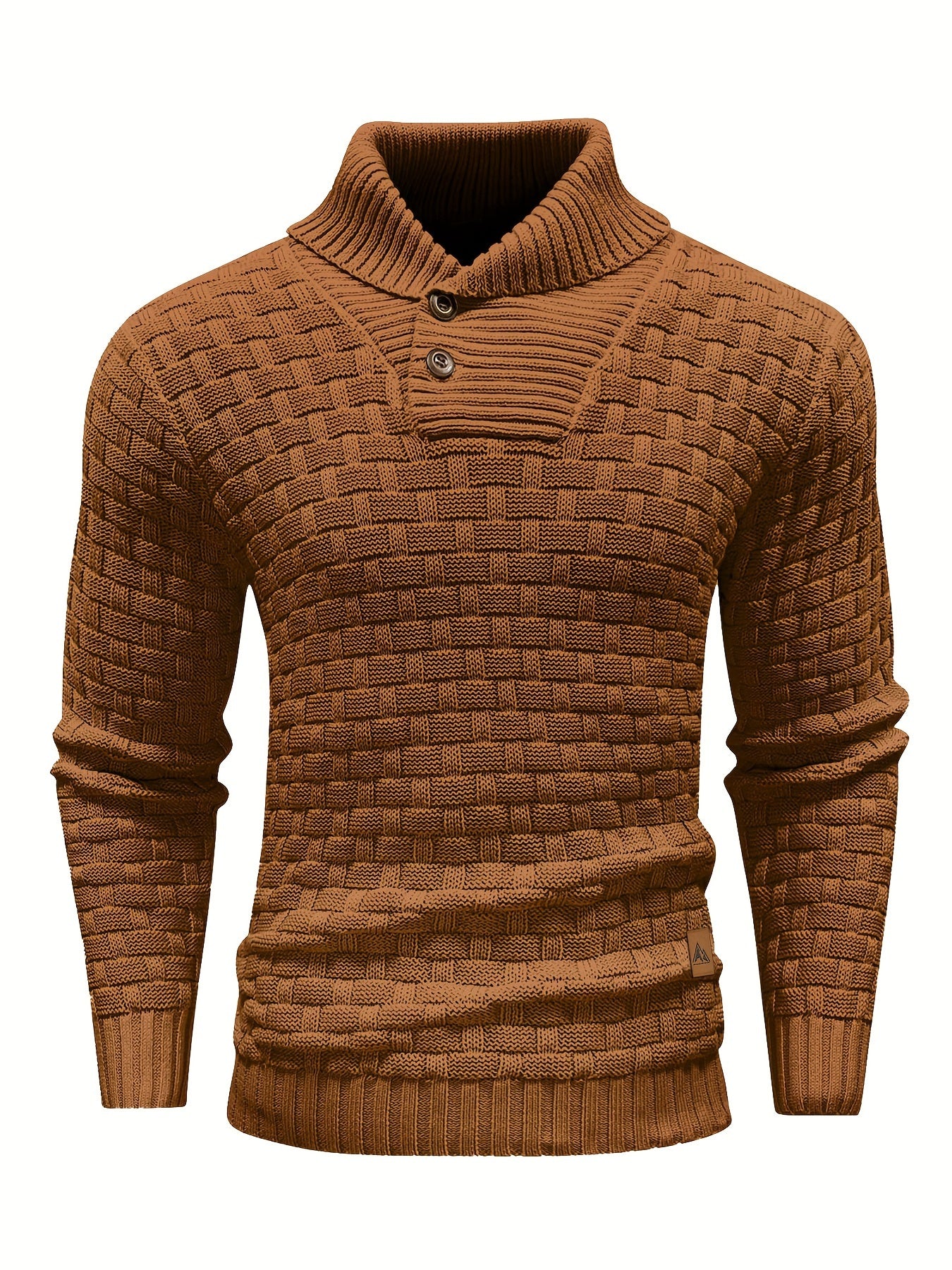 Men’s Waffle Knit Sweater – High Stretch Pullover with Lapel Collar