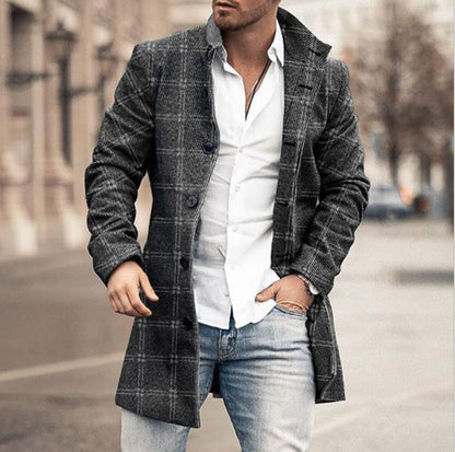 Gabardina de lana estampada para hombre – Manga larga, estilo europeo