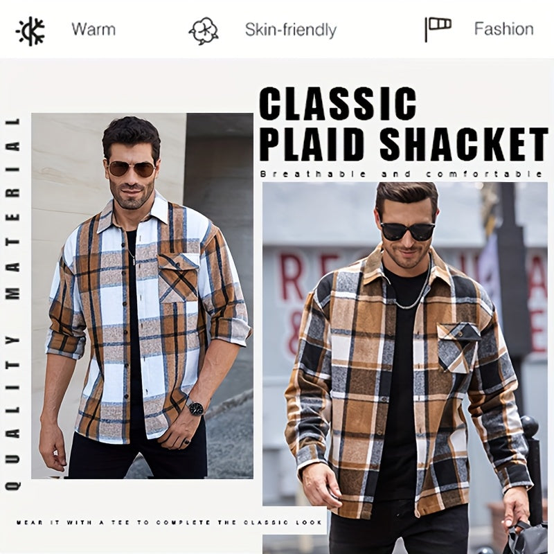 Chaqueta tipo camisa de lana a cuadros para hombre – Sobrecamisa cómoda a cuadros con botones