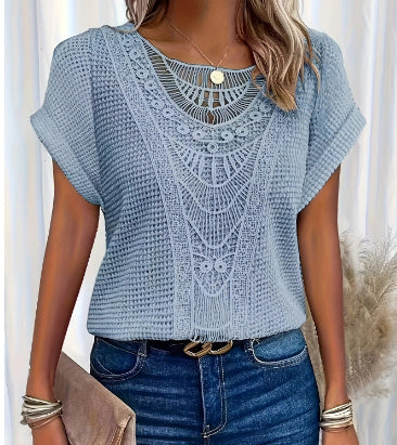 T-shirt ajouré Loom & Soul™ Summer – Haut à manches courtes style ethnique pour femme