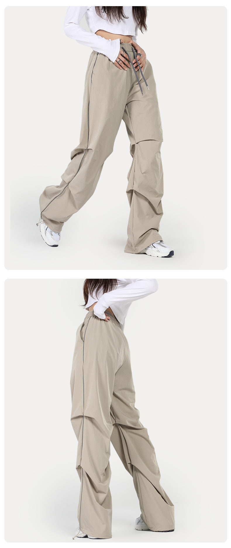 Pantalon Mop pour Femme Loom & Soul™ – Pantalon Parachutiste Plissé Ample en Coton