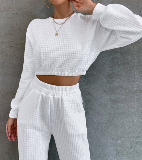 Conjunto elástico de dos piezas para mujer – Top y pantalón de ajuste suave