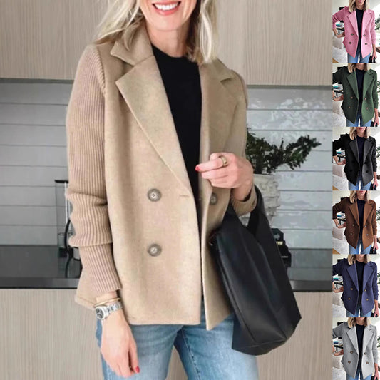 Chaqueta de Solapa Cruzada para Mujer – Abrigo con Mangas Tejidas Empalmadas