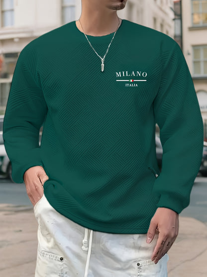 Sudadera jacquard de cuello redondo para hombre – Jersey casual de manga larga con estampado geométrico