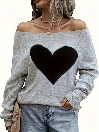 Top de corazón negro para mujer – Elegante blusa suave de cuello redondo para todas las estaciones