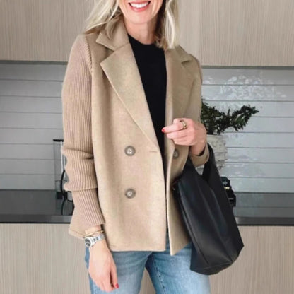 Chaqueta de Solapa Cruzada para Mujer – Abrigo con Mangas Tejidas Empalmadas