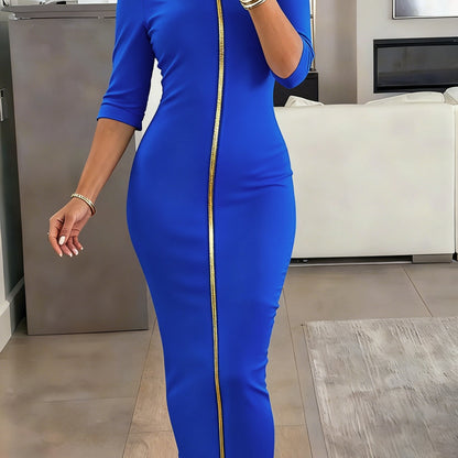 Vestido midi ajustado con cuello barco – Vestido elegante de manga corta con corte entallado