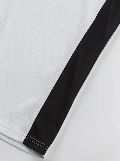 Chemise Henley gaufrée pour homme – Haut boutonnée toutes saisons blanc et noir